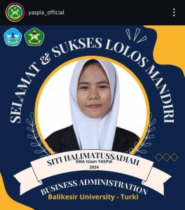 Siswi SMA Islam YASPIA di Terima Kuliah di Turki Melalui Jalur Mandiri